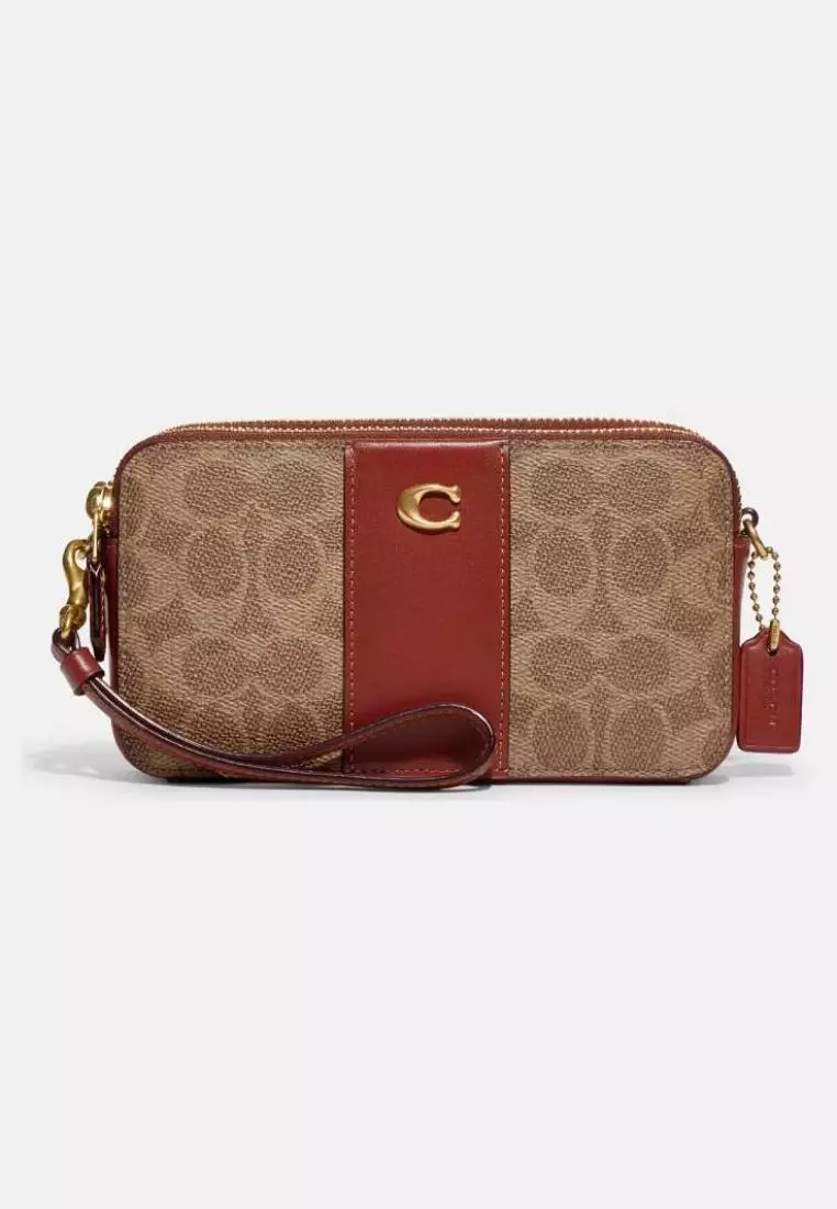 Coach Kira Crossbody In Colorblock Signature Canvas Tan Rust
