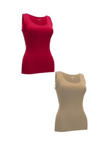 Chelyne red and beige Chelyne Singlet Atasan XL 024 Bahan Seamless Lycra Daleman/Camisole Harian (Isi 2 pcs) 963BEAA496F093GS_1
