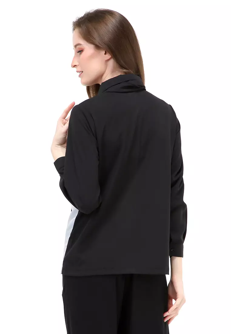 Caliya Blouse Long Sleeves Wanita Motif Polos Atasan Wanita Casual - Grey