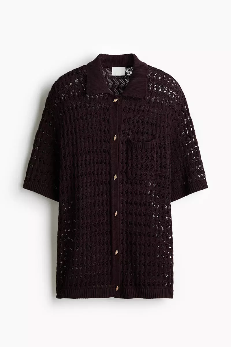 Crochet-look cotton cardigan