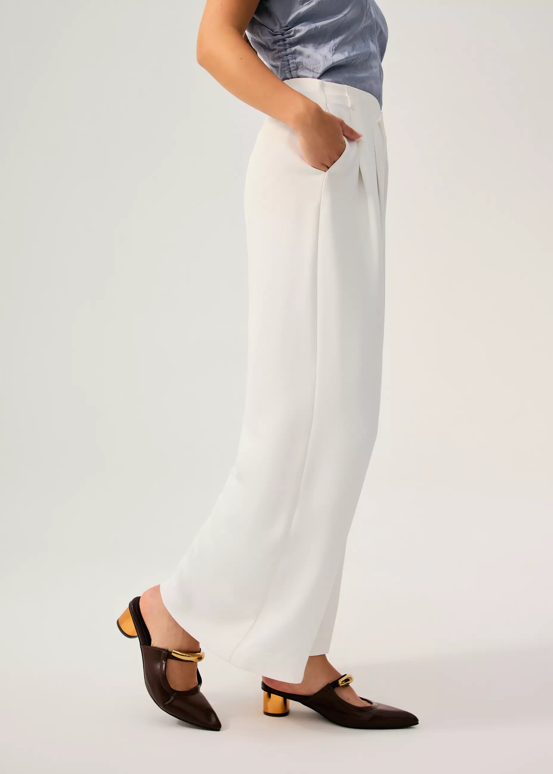 Celana Panjang Wanita - Leggy™ Nadine Crepe Asymmetric Waistband Straight Leg Pants