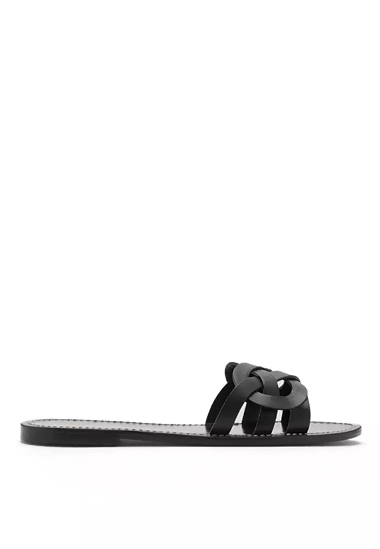 Discount on Mango  shoes - SKU: Leather Sandals With Intertwined Strap