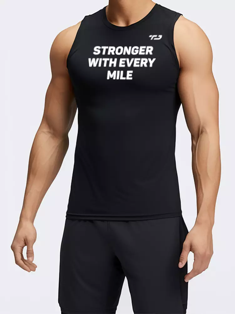 MSA03 kaos running lari pria kutung sleeveless 4way stretch nanoamid stronger with every mile hitam