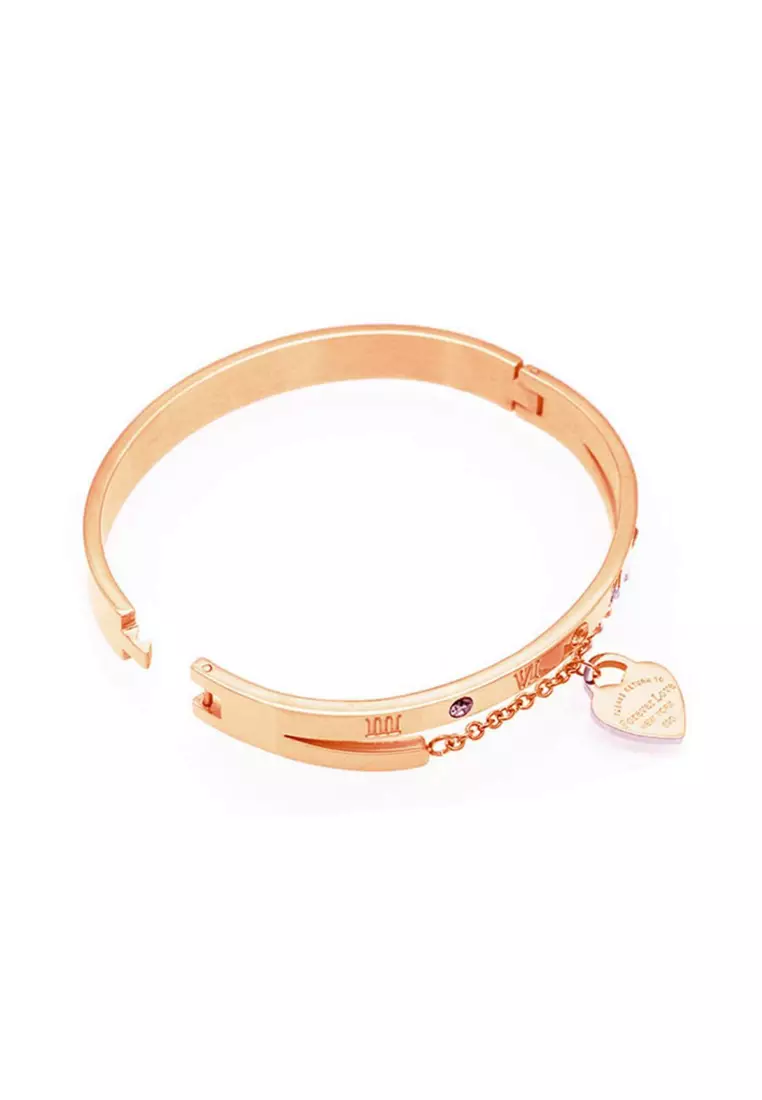 Keira Heart Hinged Pendant Bangle in Rose Gold