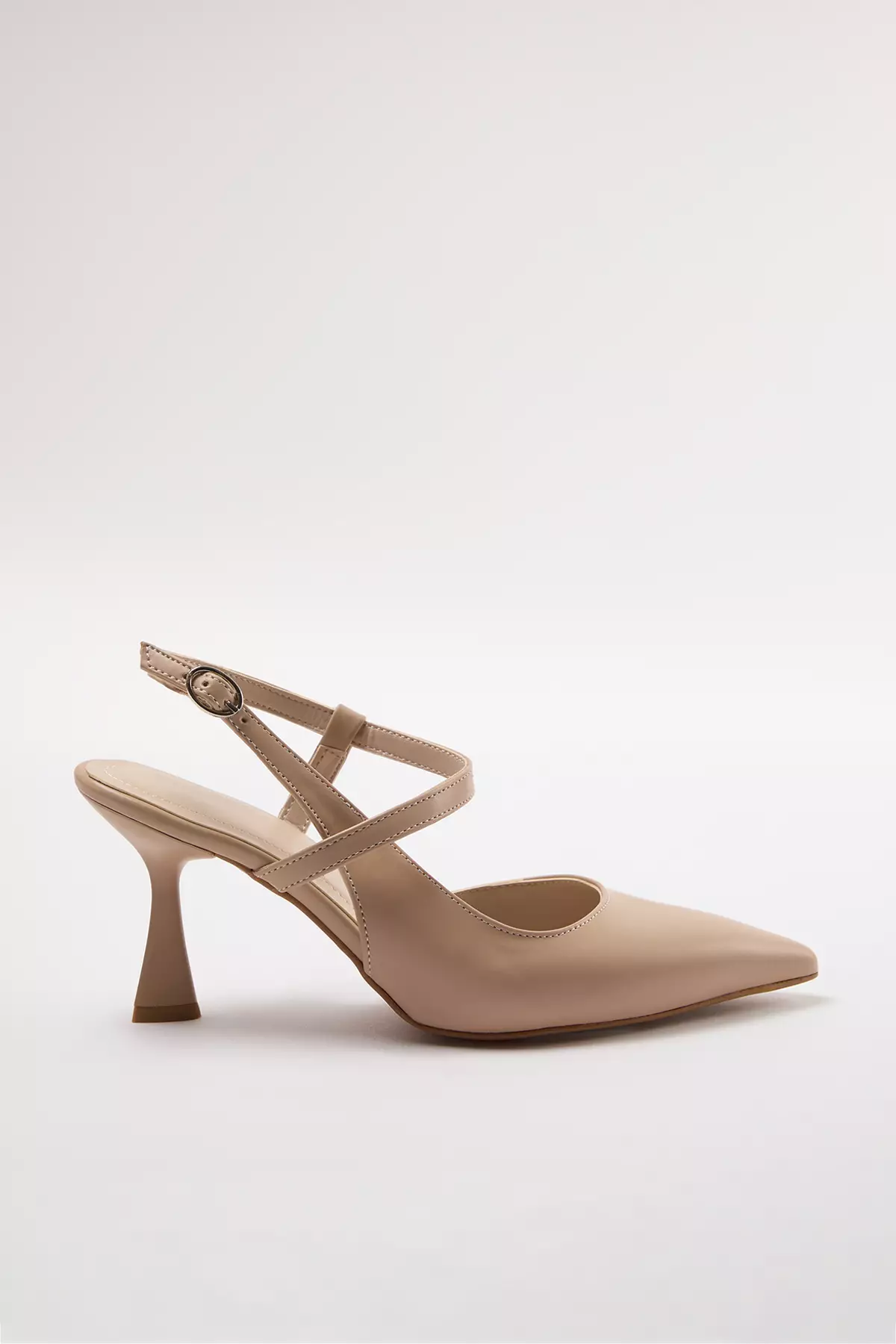 Beige Ankle Strap Women's Thin Heeled Shoes Takaw25To00004