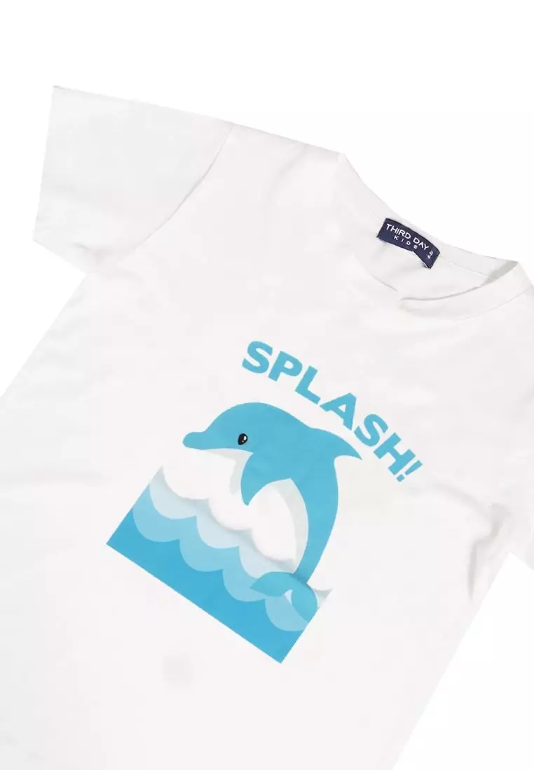 KU001 kaos anak boy girl splash dolphin dolfin putih