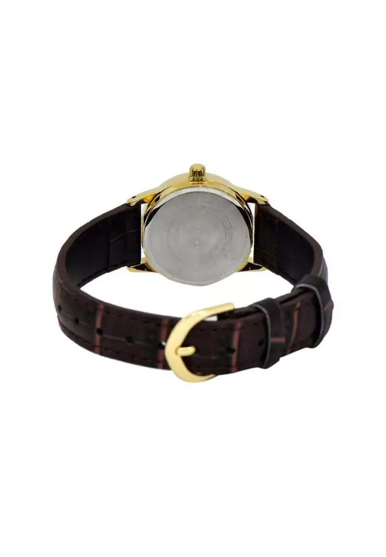 Couple Analog Watch MTP-LTP-V002GL-1B with Brown Leather Band