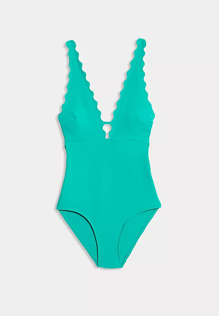 Neoprene Scallop Plunge Swimsuit