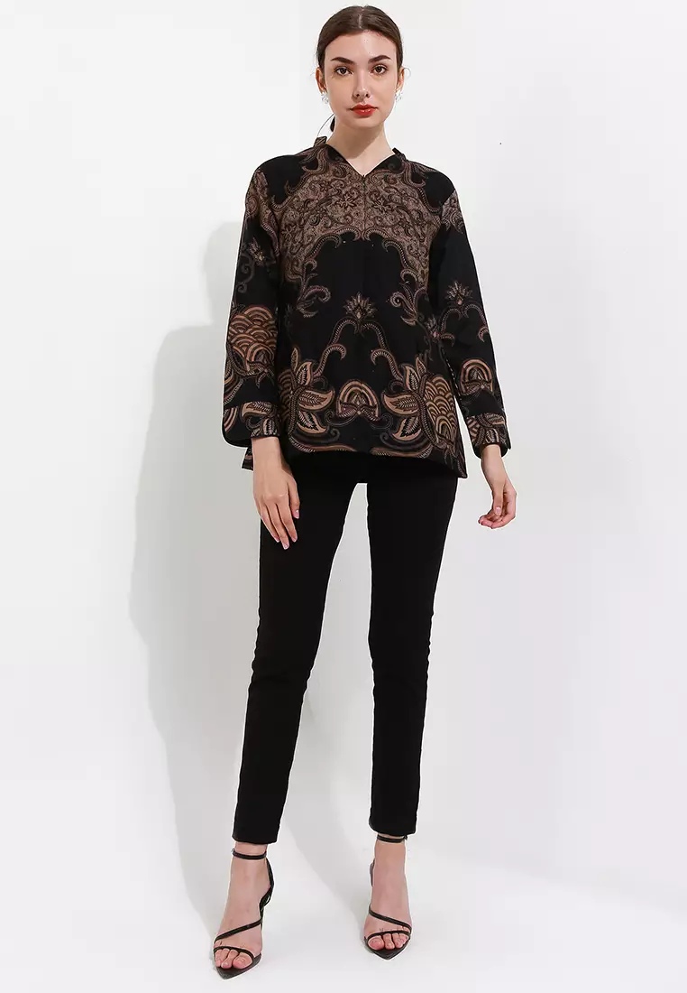 Blouse Batik Gana Black Premium Slimfit Elegan