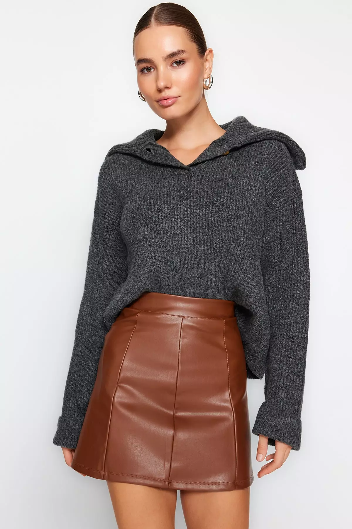 Faux Leather Draped Skirt