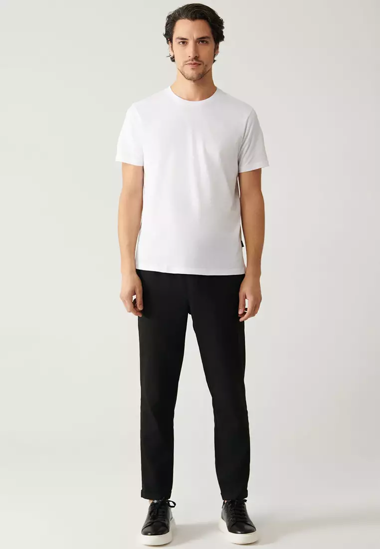 Men's White 100% Cotton Breathable Crew Neck T-Shirt E001000