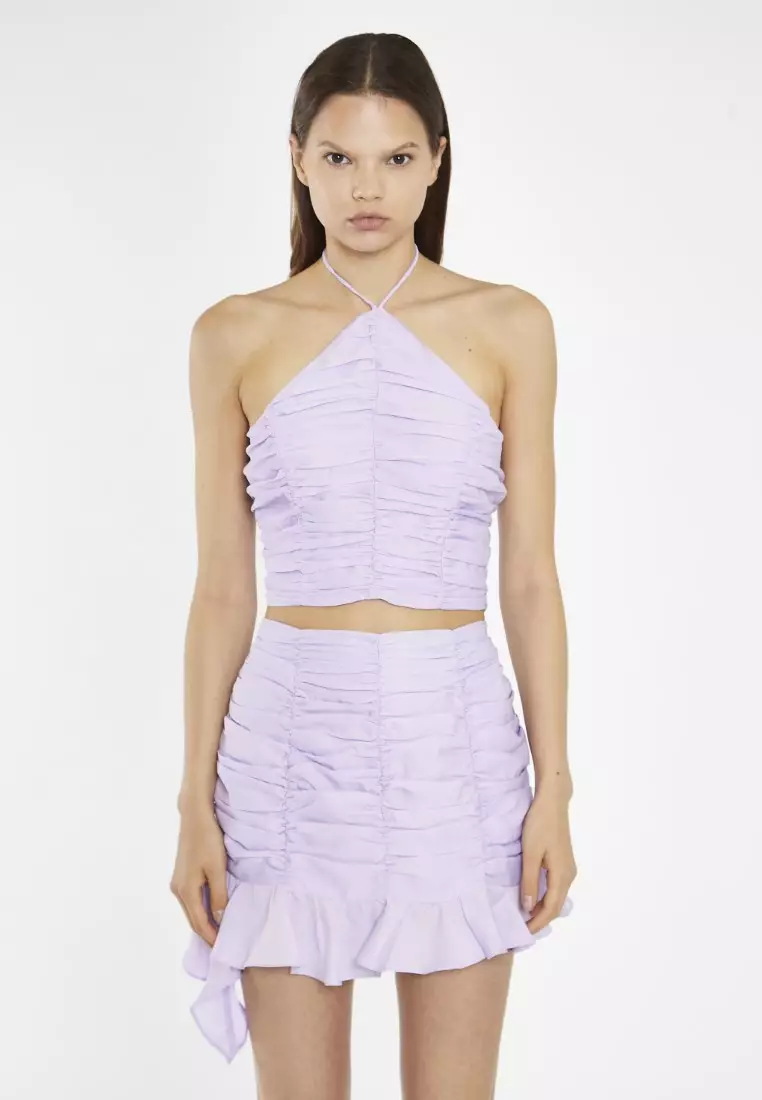 Light Violet Ruched Halterneck Crop Top