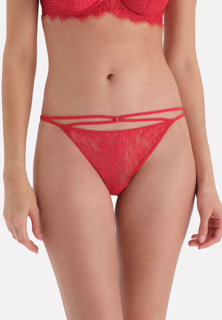 Soma Women's Embraceable All-over Lace Thong Underwear In Red Size Xs
