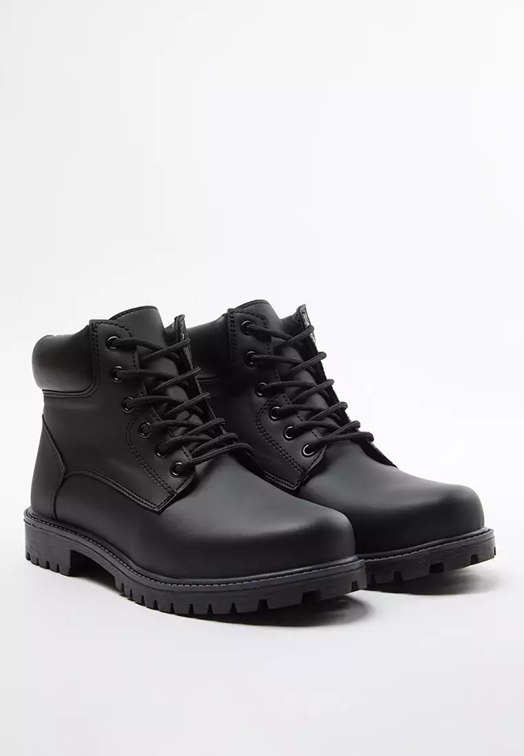 Men's Boots - Black, Plain, Lace-Up Takaw25Bo00042