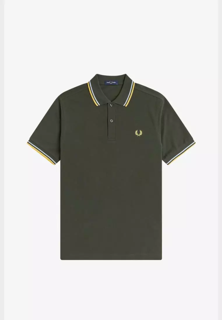 Fred Perry M3600 Twin Tipped Fred Perry Shirt (Hunting Green / Light Ice / Lemon Barley)