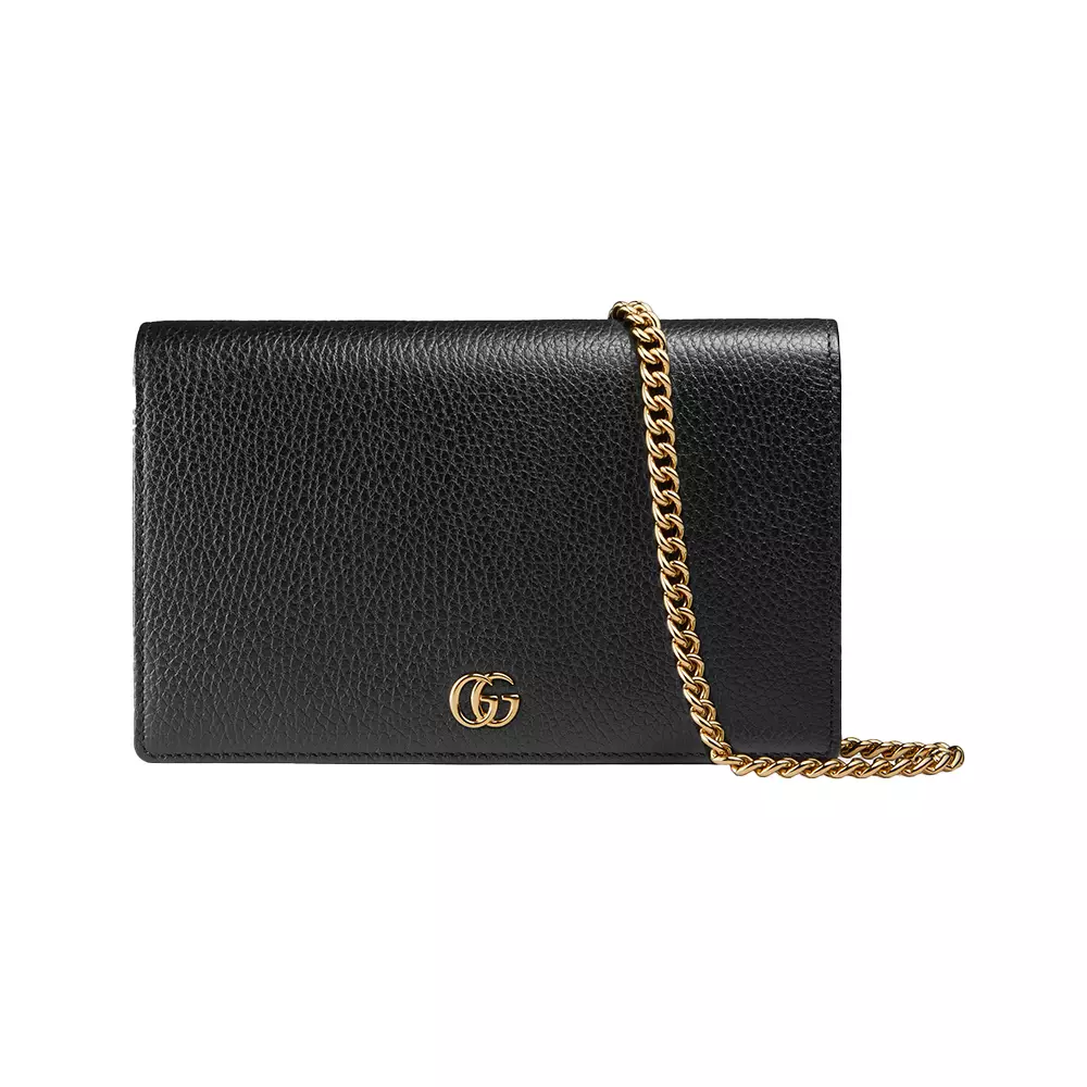 GG Marmont Leather Mini Chain Bag Black Ghw