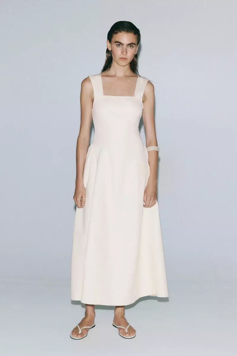 Flared-skirt twill dress