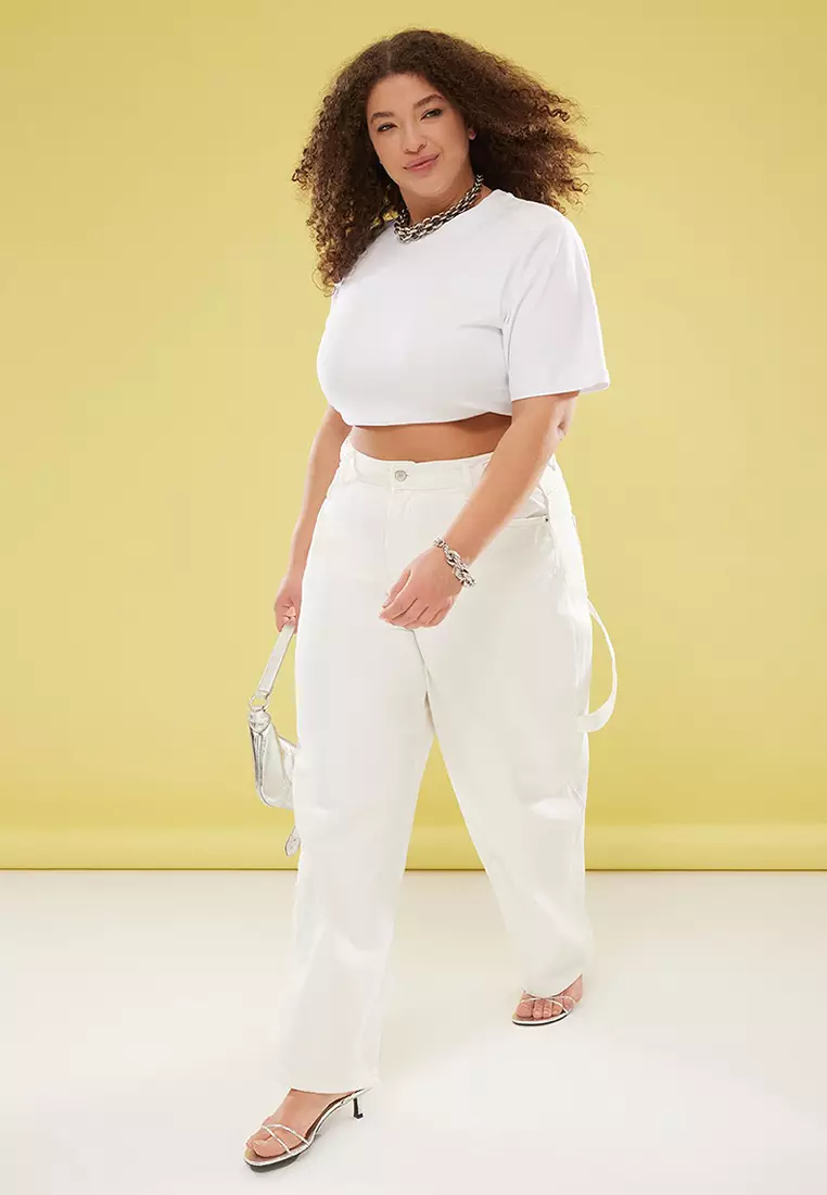 Ecru High Waist Straight Leg Plus Size Jeans Tbbaw25Cj00034