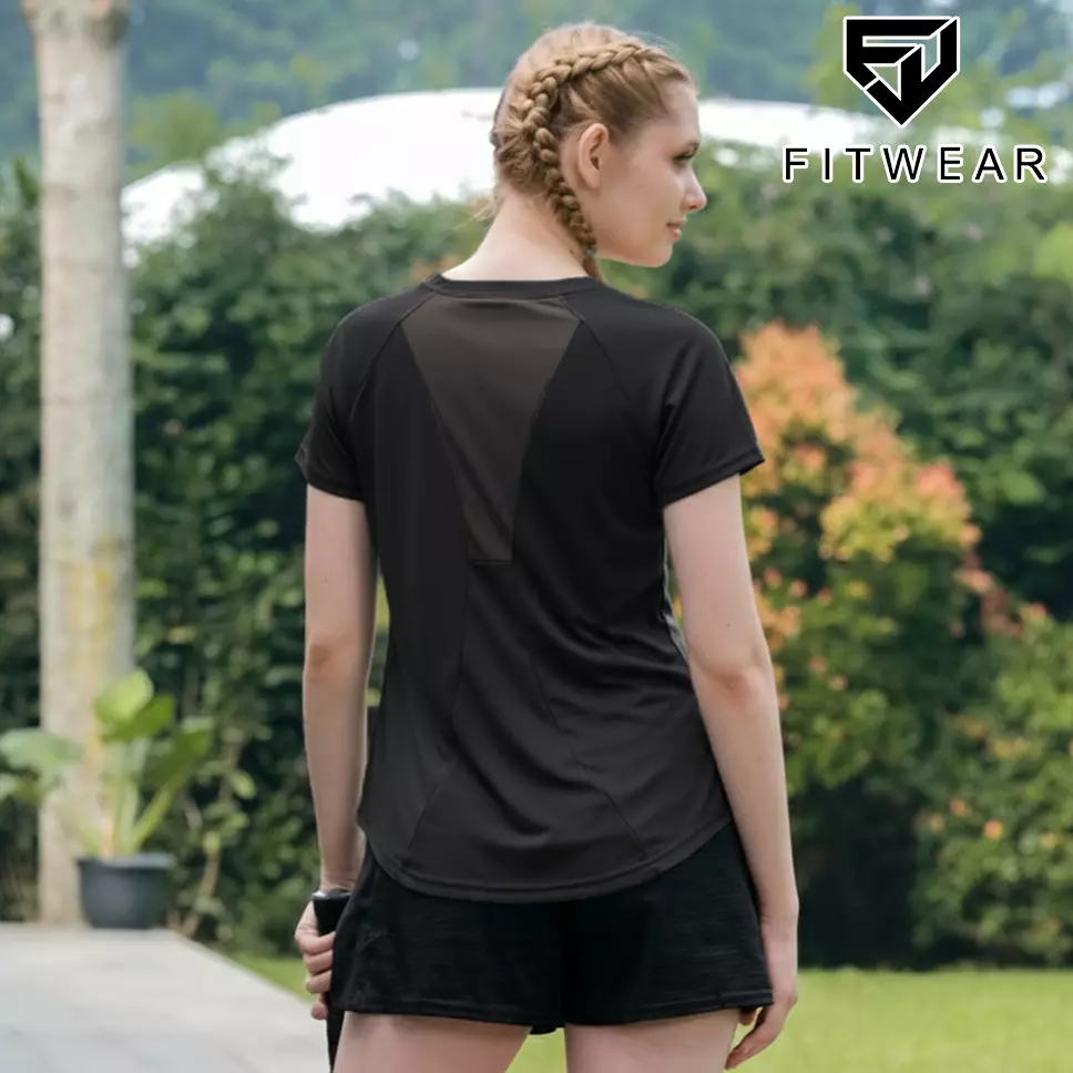 Fitwear Kaos Big Size Olahraga Wanita JULIANA BACKMESH OVERSIZE - BLACK