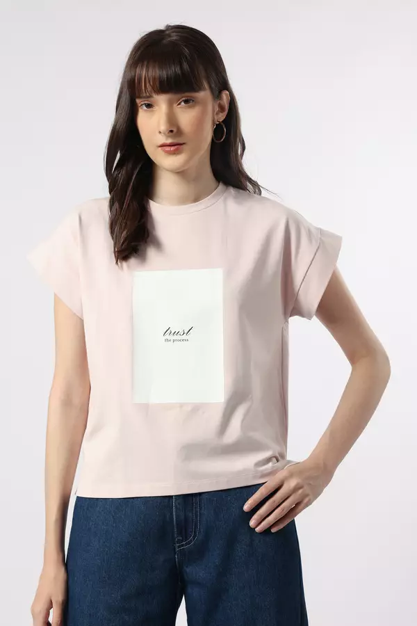 MINIMAL - Carlotta - Double Jersey Typography Top - Pink Colour Pink