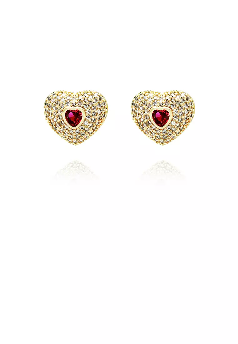 Buy Glamorousky Fashion Brilliant Plated Gold Heart Stud Earrings