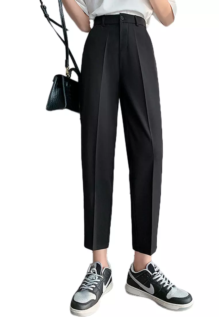 Summer Korean style high waisted nine-point suit pants CA24032506BK