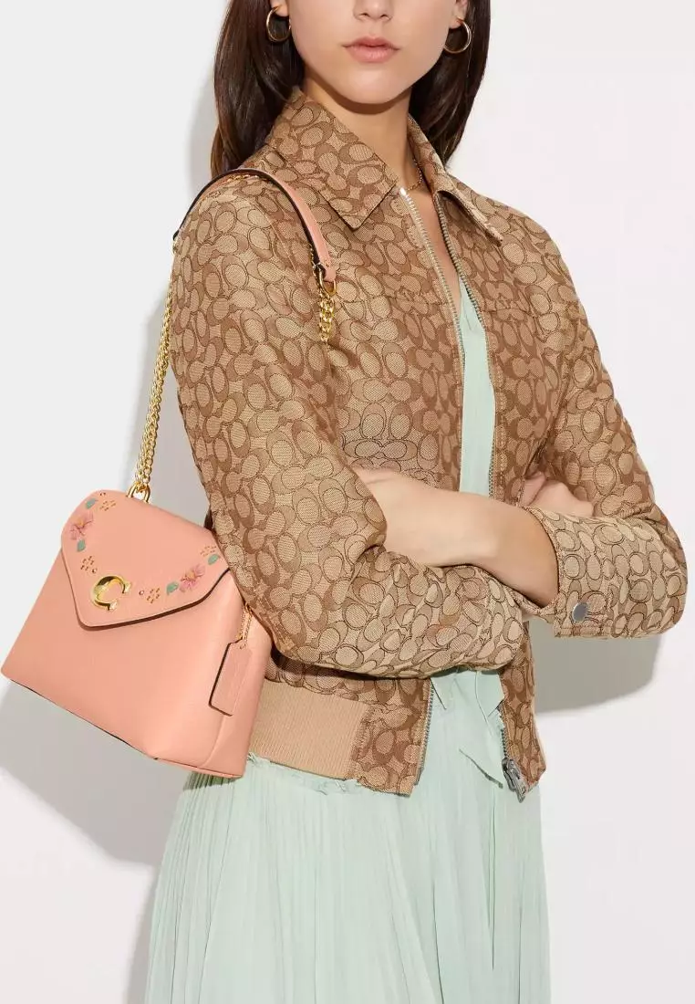 Coach Tammie Shoulder Bag With Floral Whipstitch Faded Blush Multi
