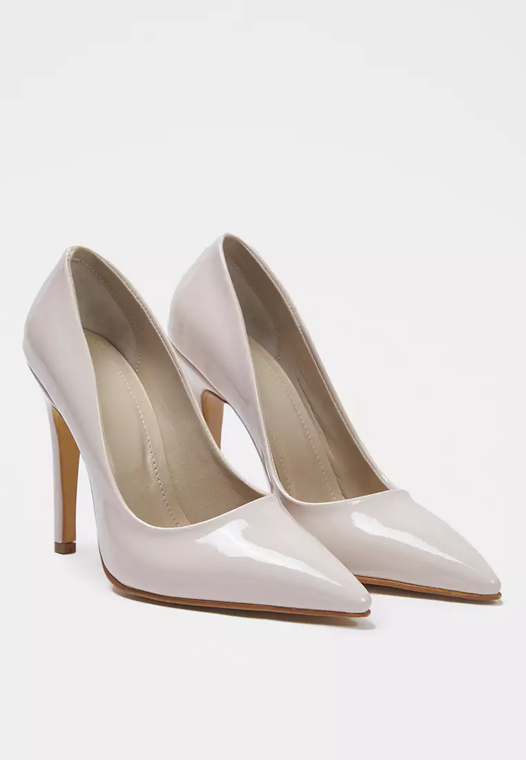 Cream Patent Leather Pointed Toe Women's Stiletto Thin Heels Takss25To00025