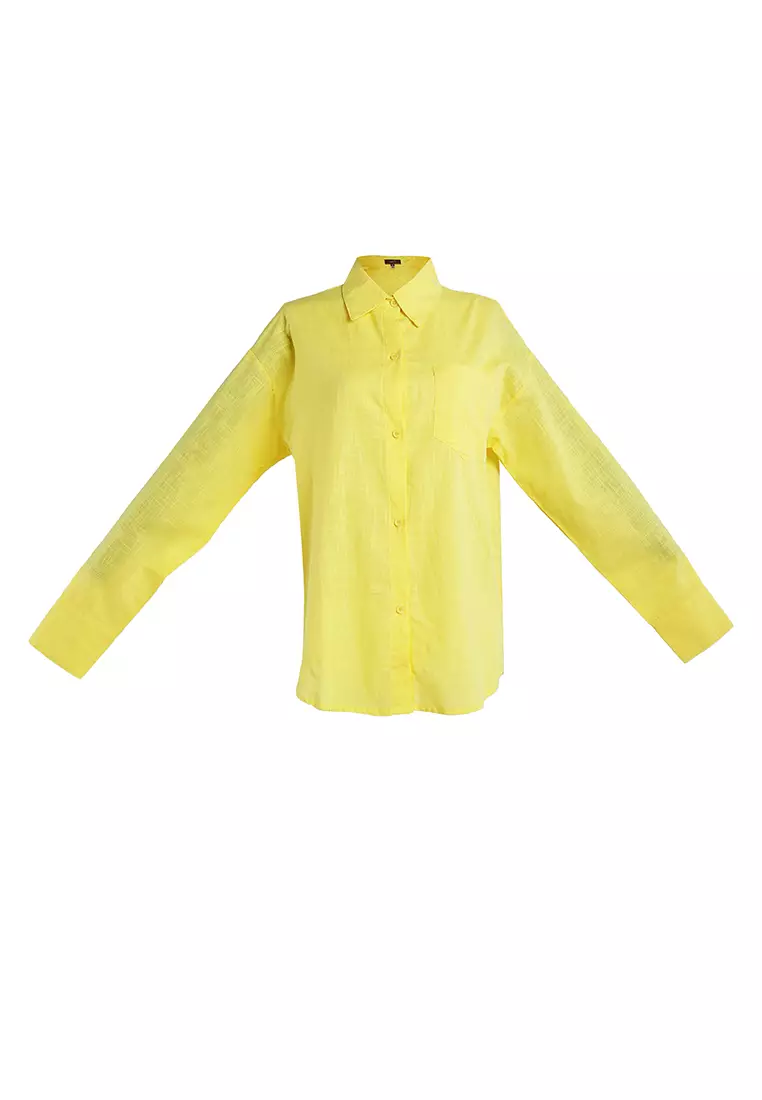 Yellow Basic Cotton Collared Shirt