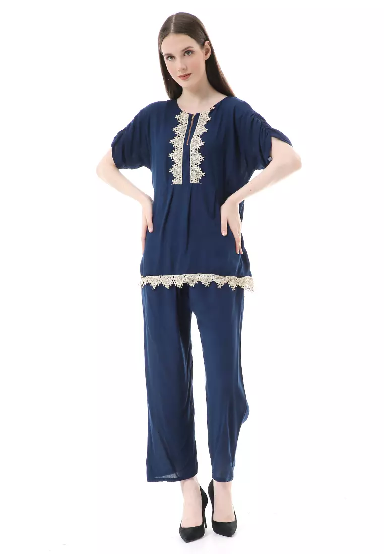Zemira Piyama One Set Atasan Bawahan Wanita High Quality - Navy