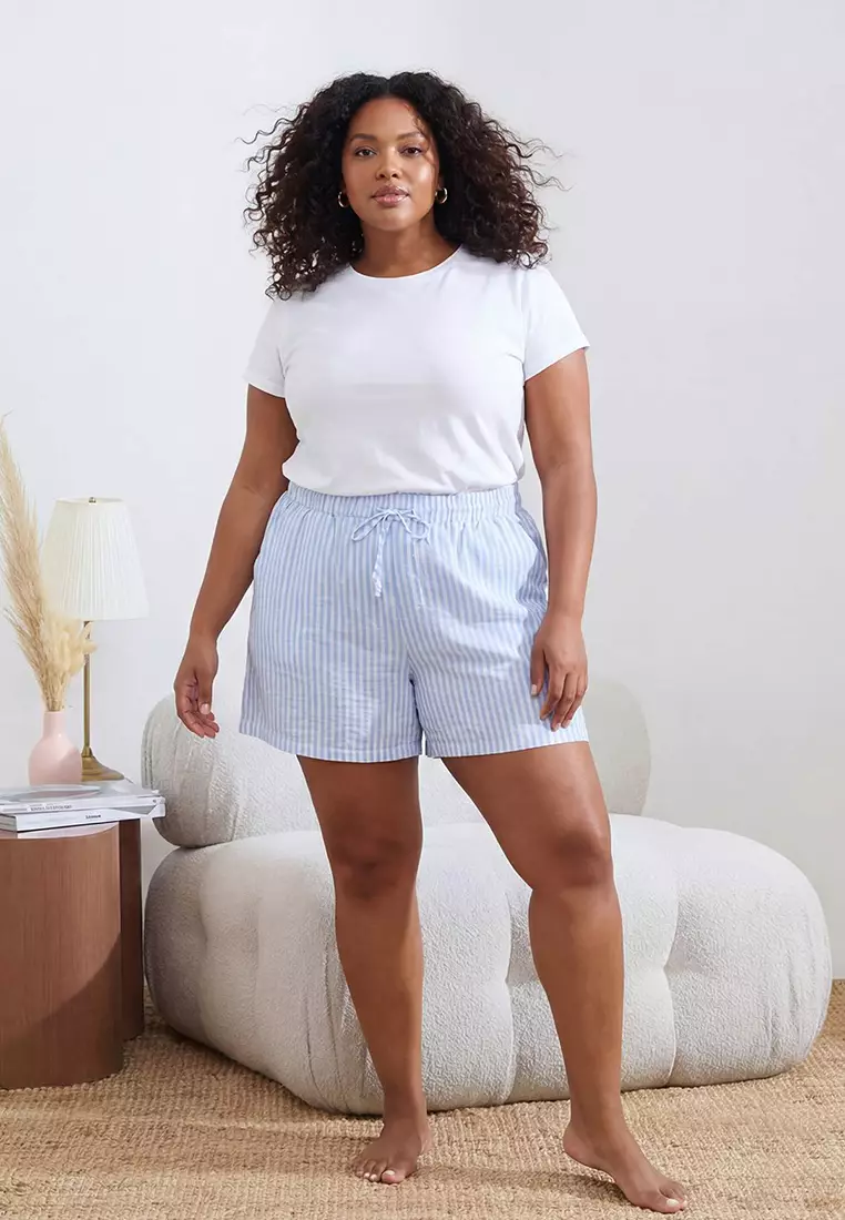 Blue Striped Shorts-Pants Package Woven Plus Size Pajama Bottoms Tbbss26Ia00009