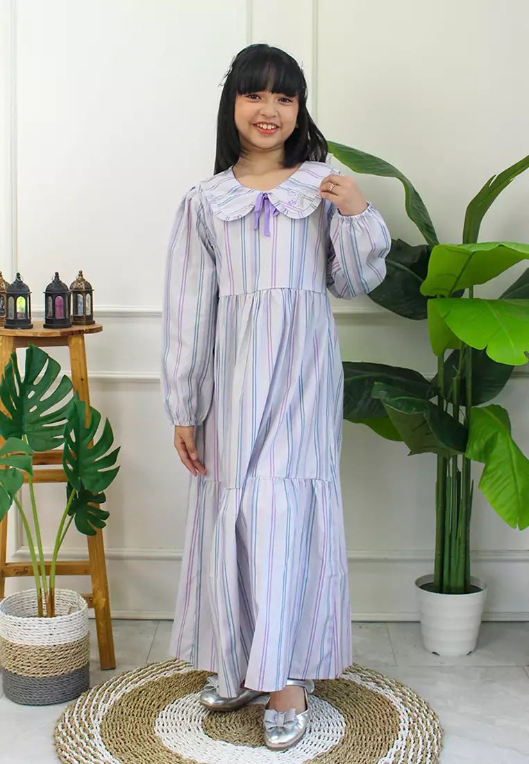 Shirt dress maxi cotton/ Ghamis dress katun Purple/ Rodeo Junior Girl Festive