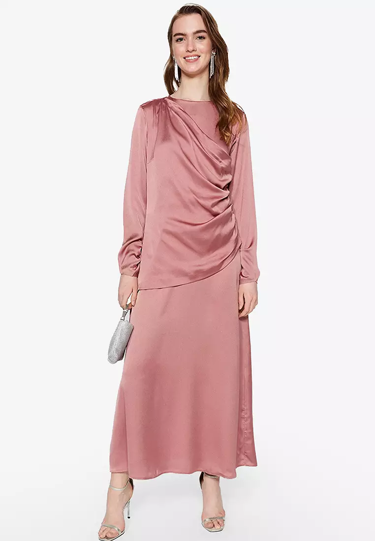 Trendyol MODEST Round Neck Drape Dress 2024, Buy Trendyol Online