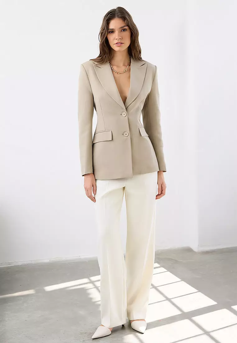 Mink Fitted/Close-Fitting Woven Blazer Jacket Twoaw26Bc