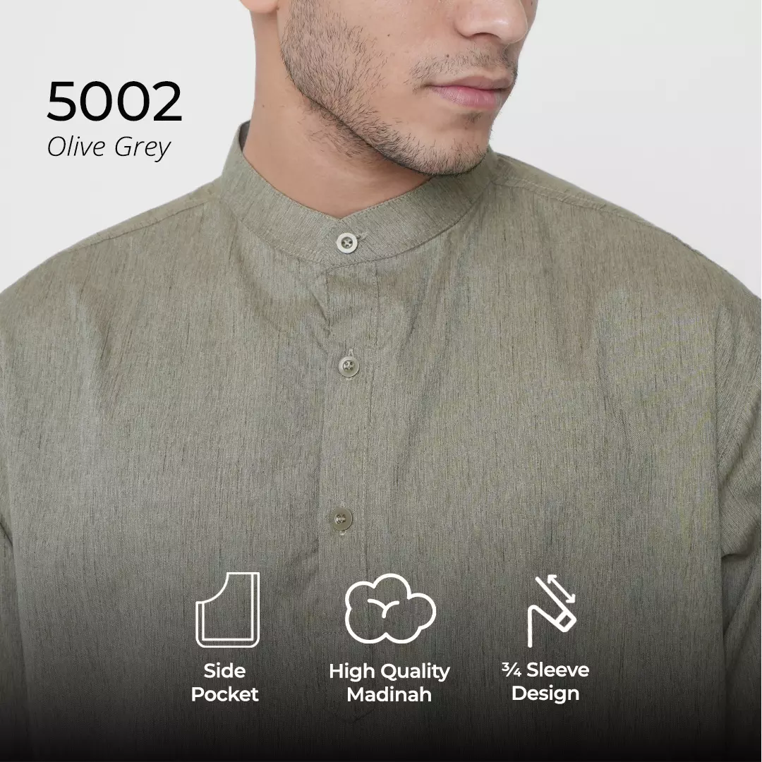 Casella Baju Koko Kurta Lengan ¾ Two Tone | Kurta Hamzah 5002 Olive Grey