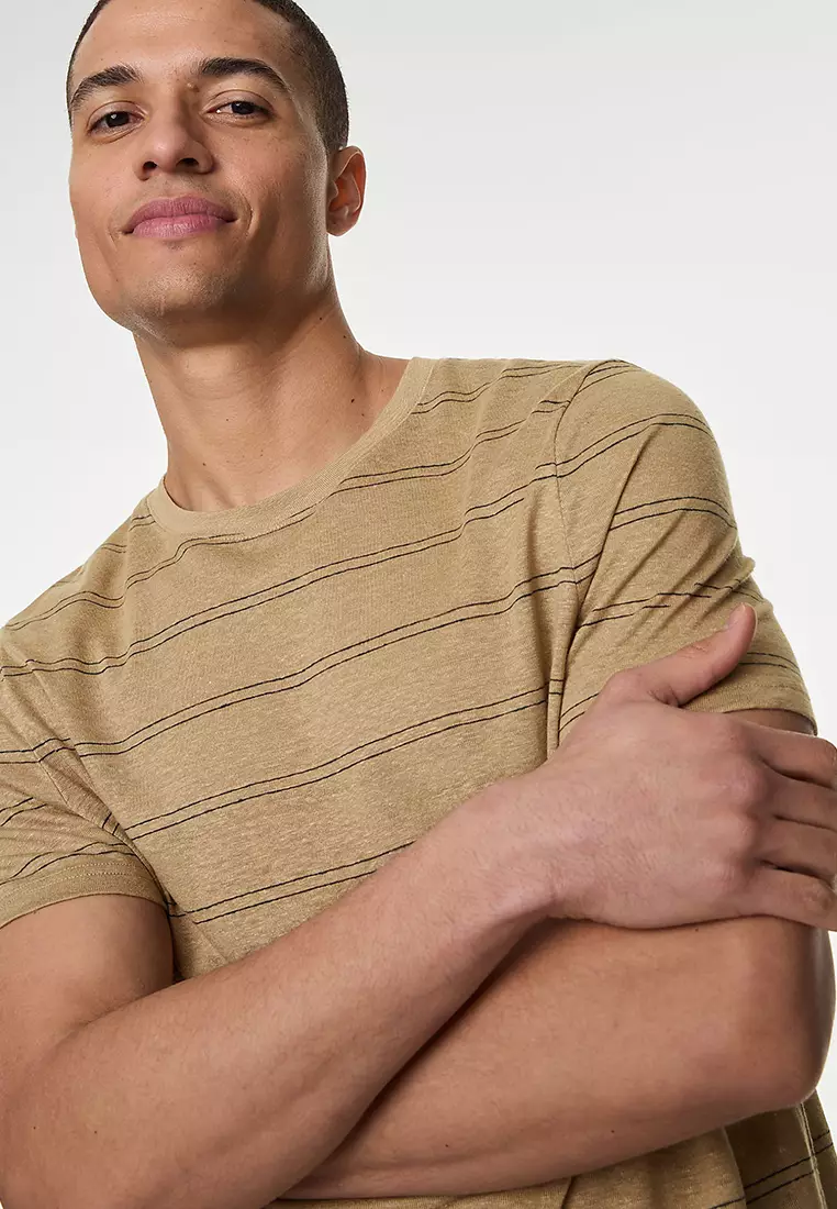 Pure Linen Striped T-Shirt