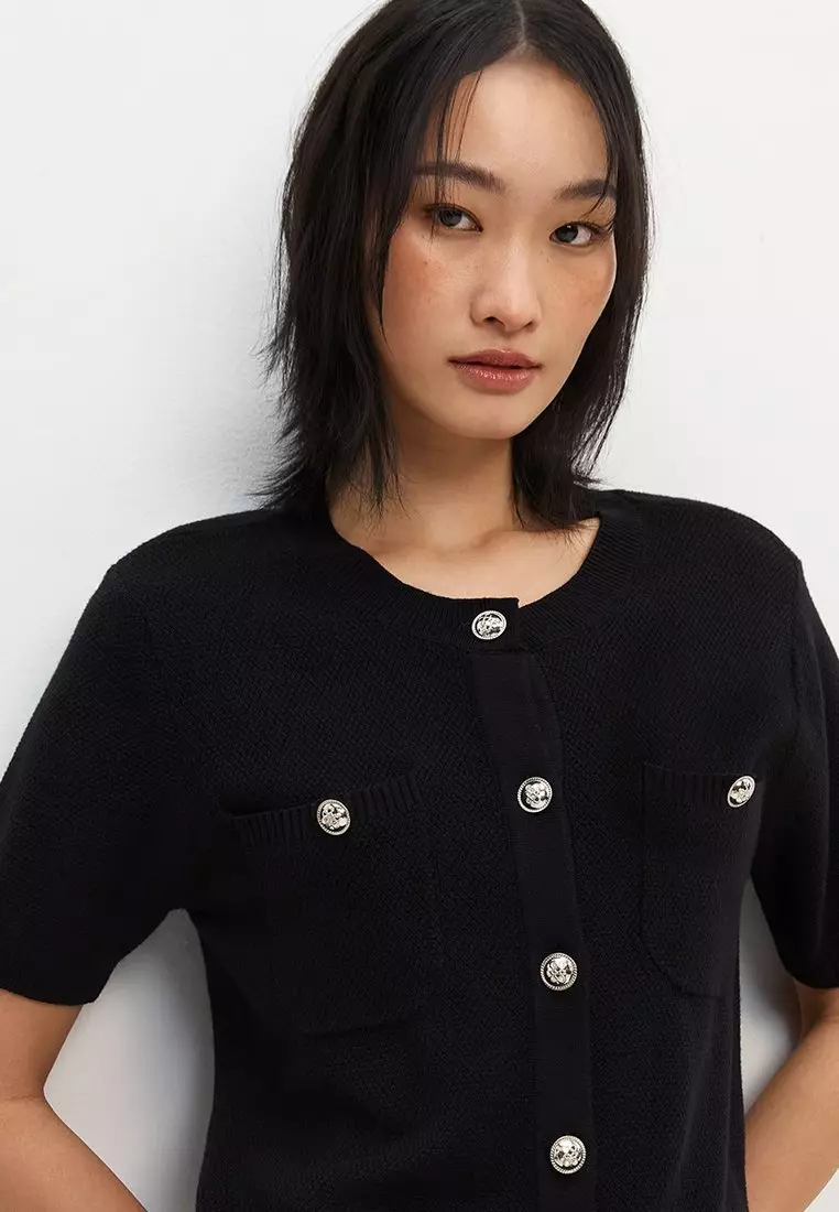 Knitted Button Top - Black