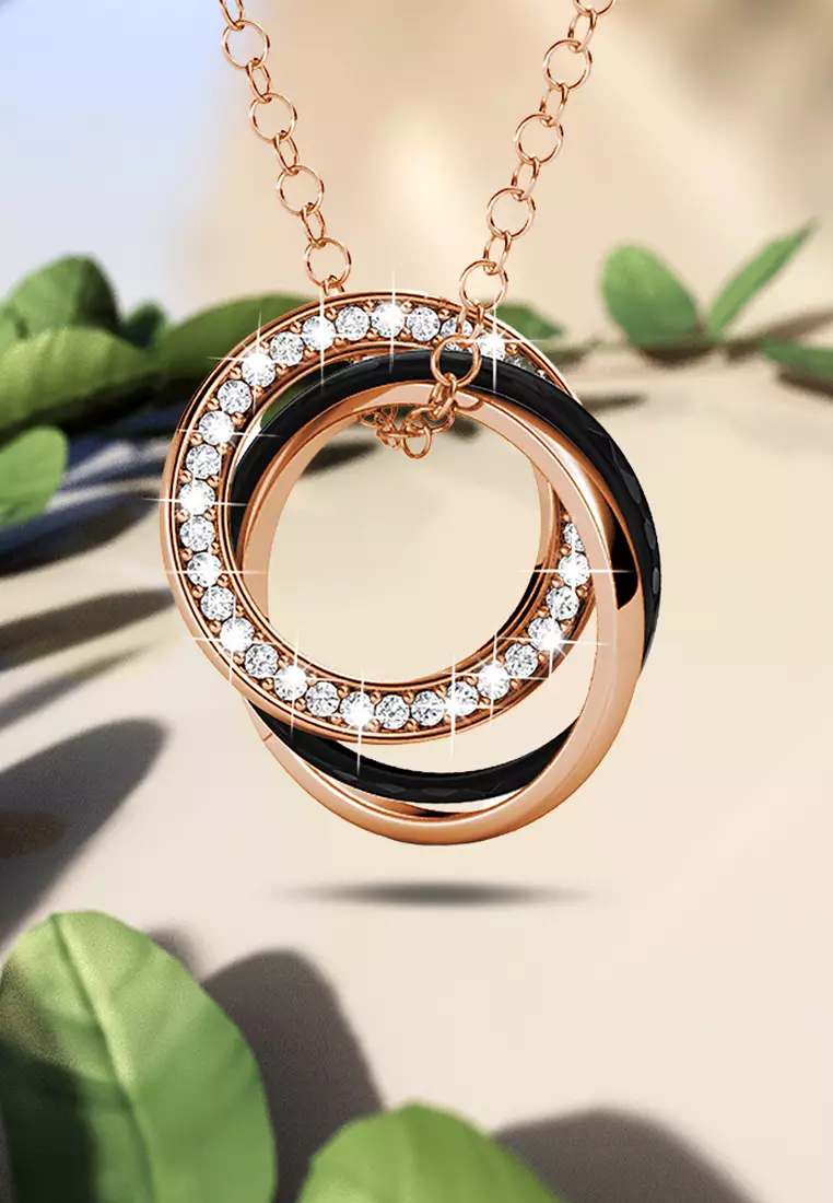 Buy Krystal Couture Rose Gold Triple Interlocking Ring Black