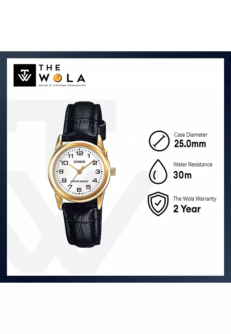 Women's Analog Watch LTP-V001GL-7B Black Leather Band Watch for ladies