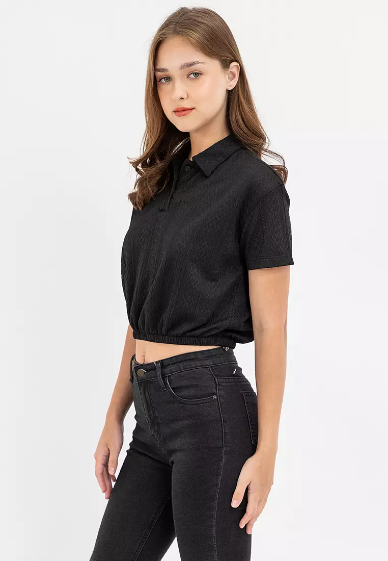 Ladies Harper Gartered Hem Polo  Shirt Black