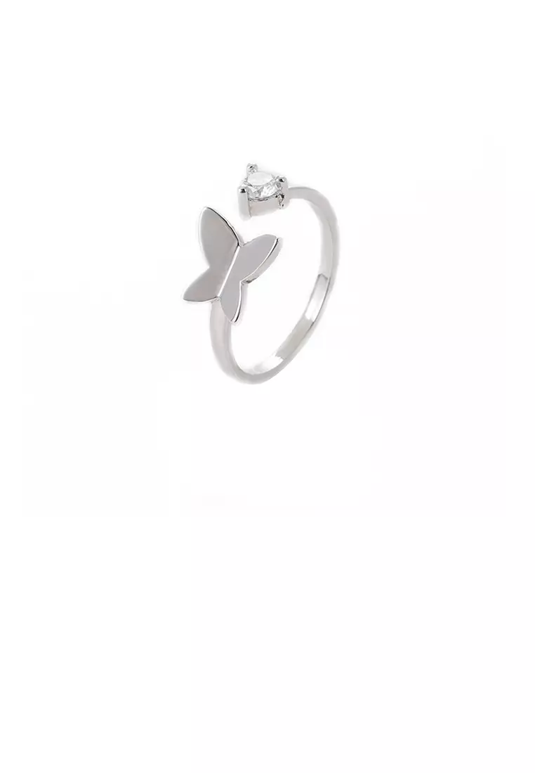 Simple Cute Butterfly Adjustable Open Ring with Cubic Zirconia