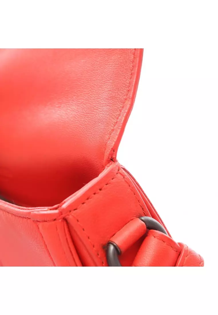 Pre-Loved BOTTEGA VENETA Rialto Intrecciato chain shoulder bag leather Red