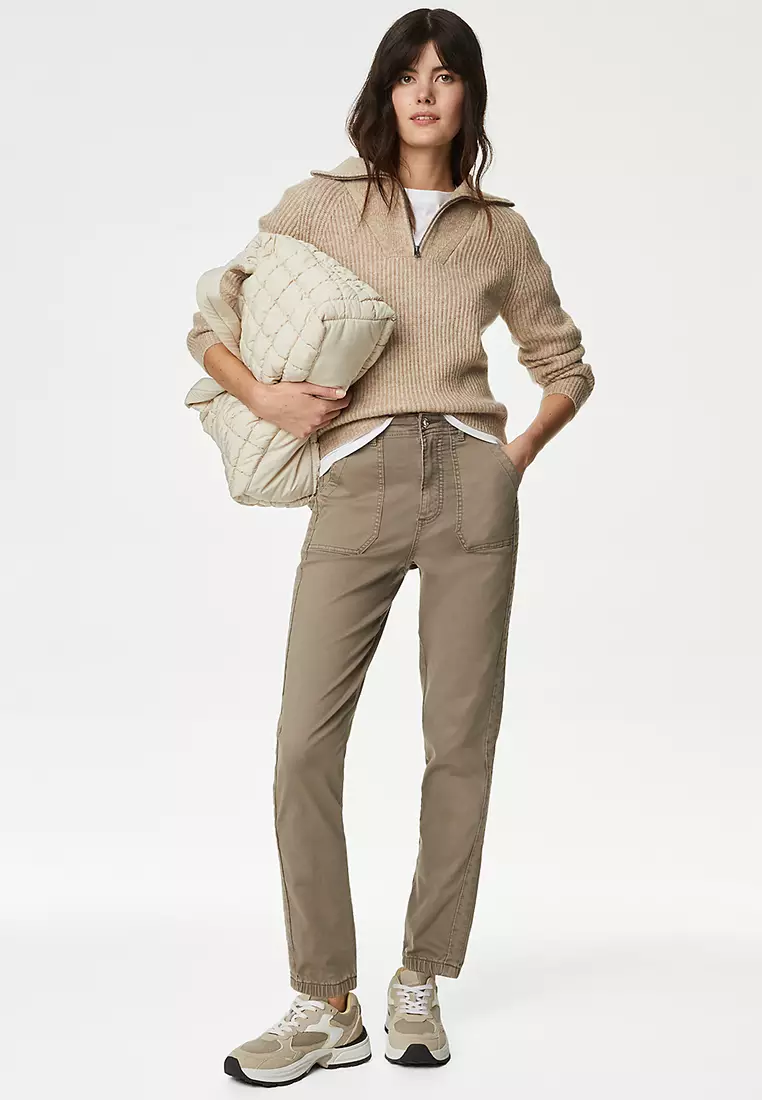 Cotton Blend Slim Fit Ankle Grazer Joggers