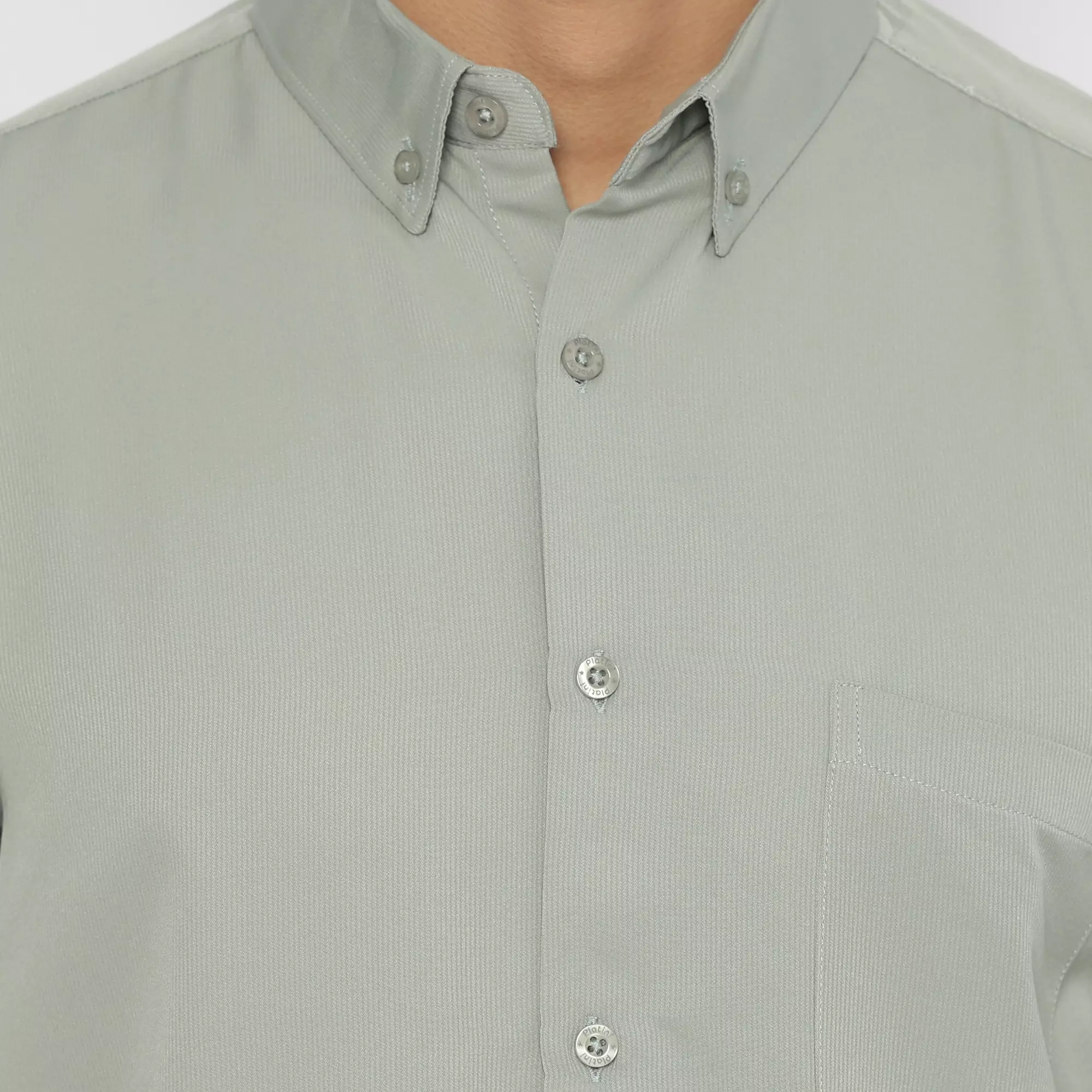 Platini Baju Kemeja Pria Lengan Panjang Polos Polinosic Hijau Sage 66248