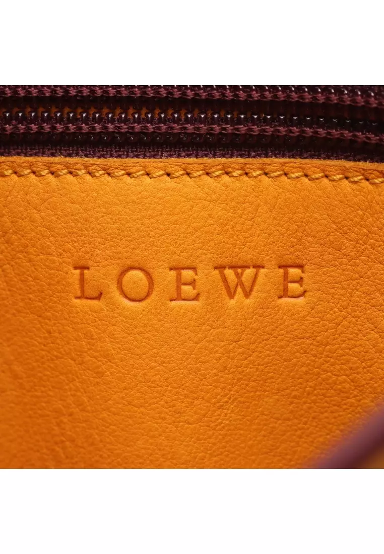 Pre-Loved LOEWE Anagram Shoulder bag tote bag suede leather Orange yellow Bordeaux