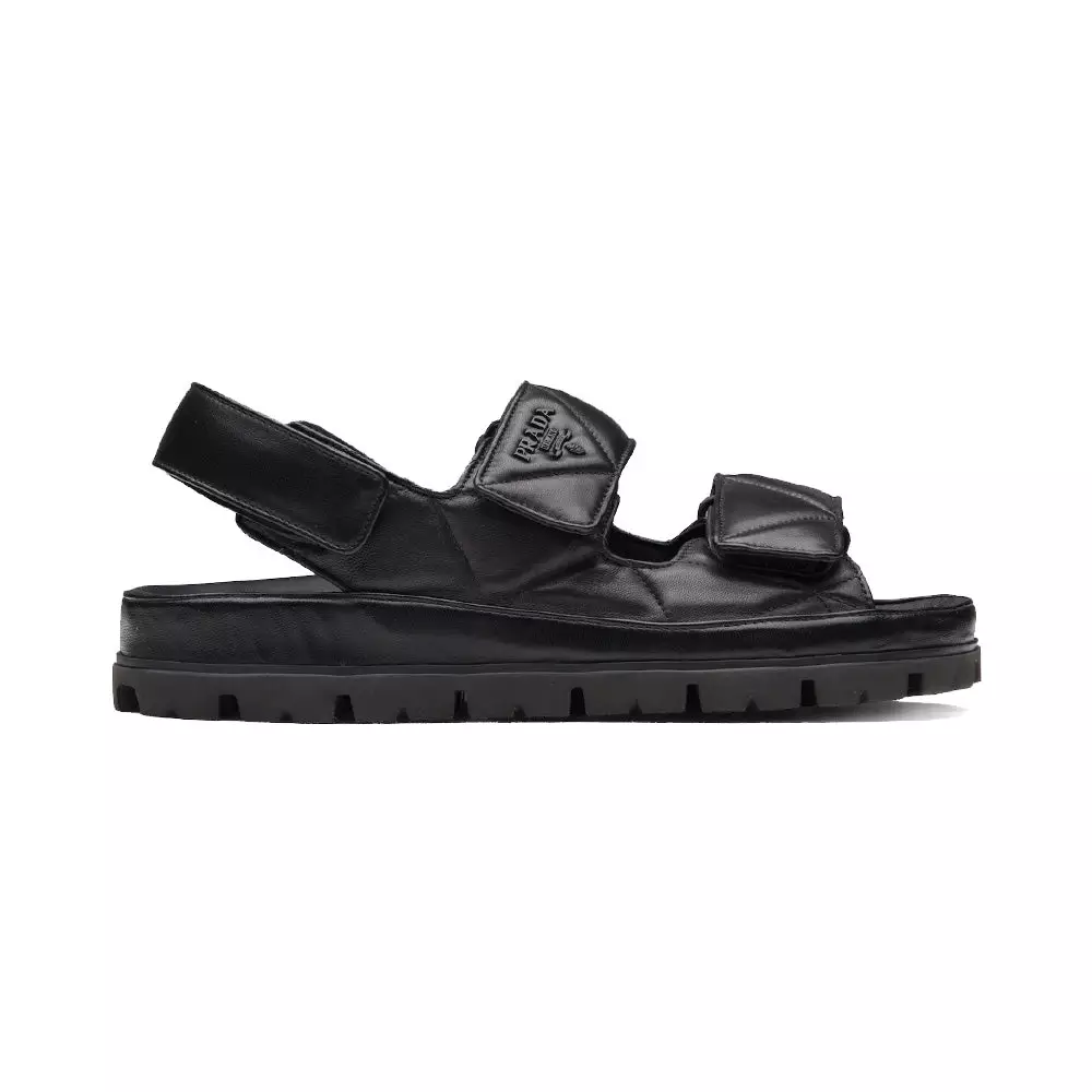 Jual Prada Prada Padded Nappa Leather Sandals - Black Original 2023 ...