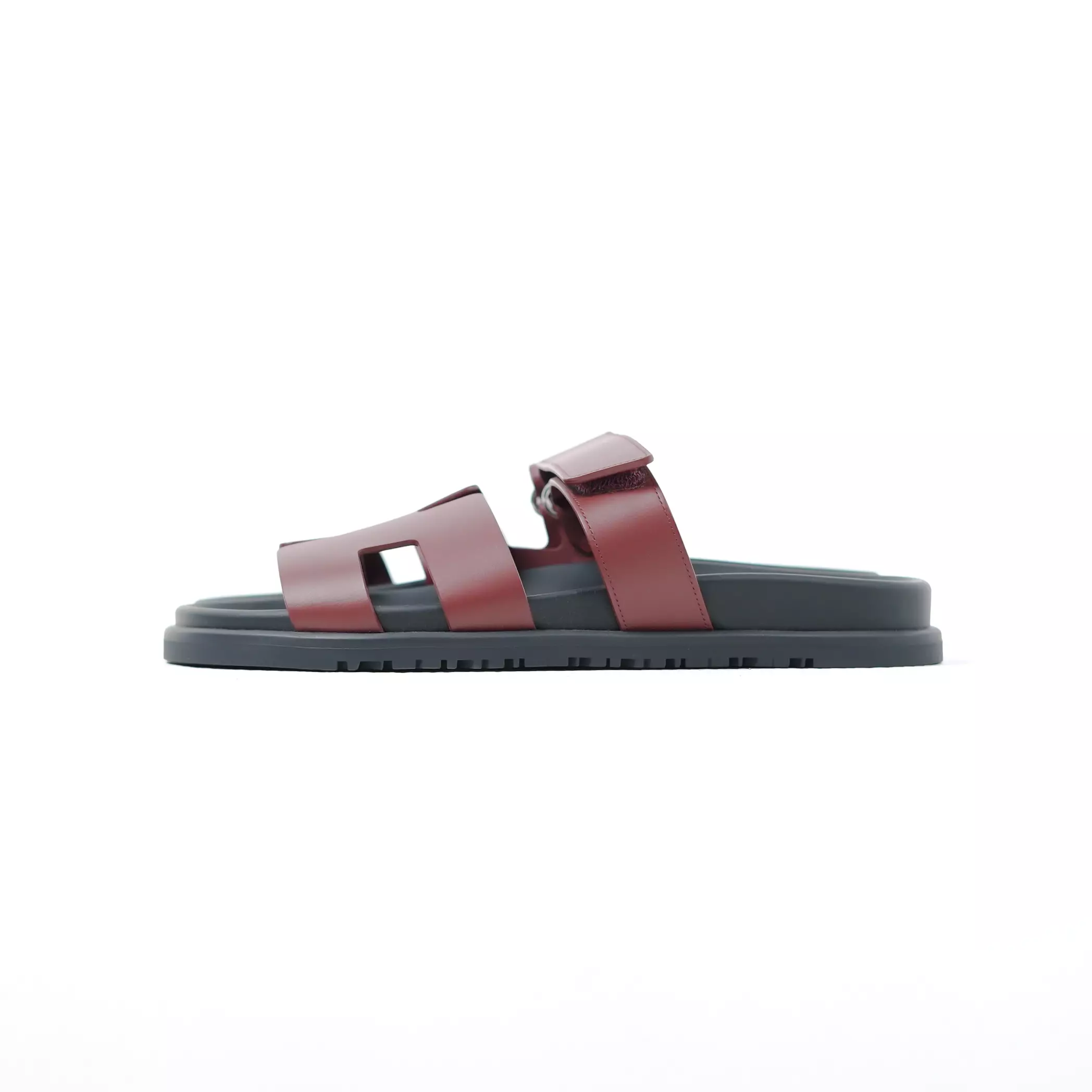 Sandal HERMES CHYPRE BLACK ROUGH BURGUNDY SANDAL 100% ORIGINAL