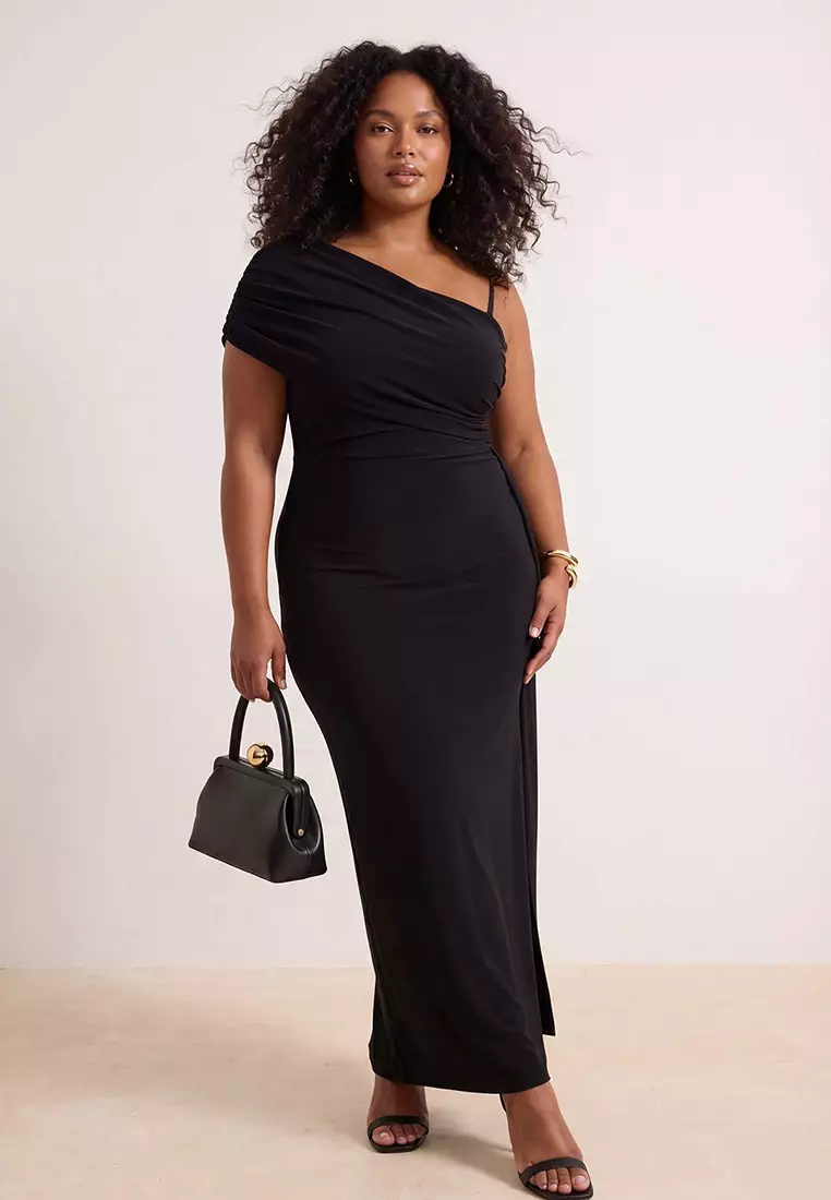 black after 5 dresses plus size Buy Trendyol Asymmetrical Collar Detailed Long Evening Dress Night Graduation New Year'S Dress Tbbss26Ah00114 2026 Online Women's Button-Front Smocked Midi BF25-P1-20% 92% Nylon 8% Spandex Color:Heather Grey