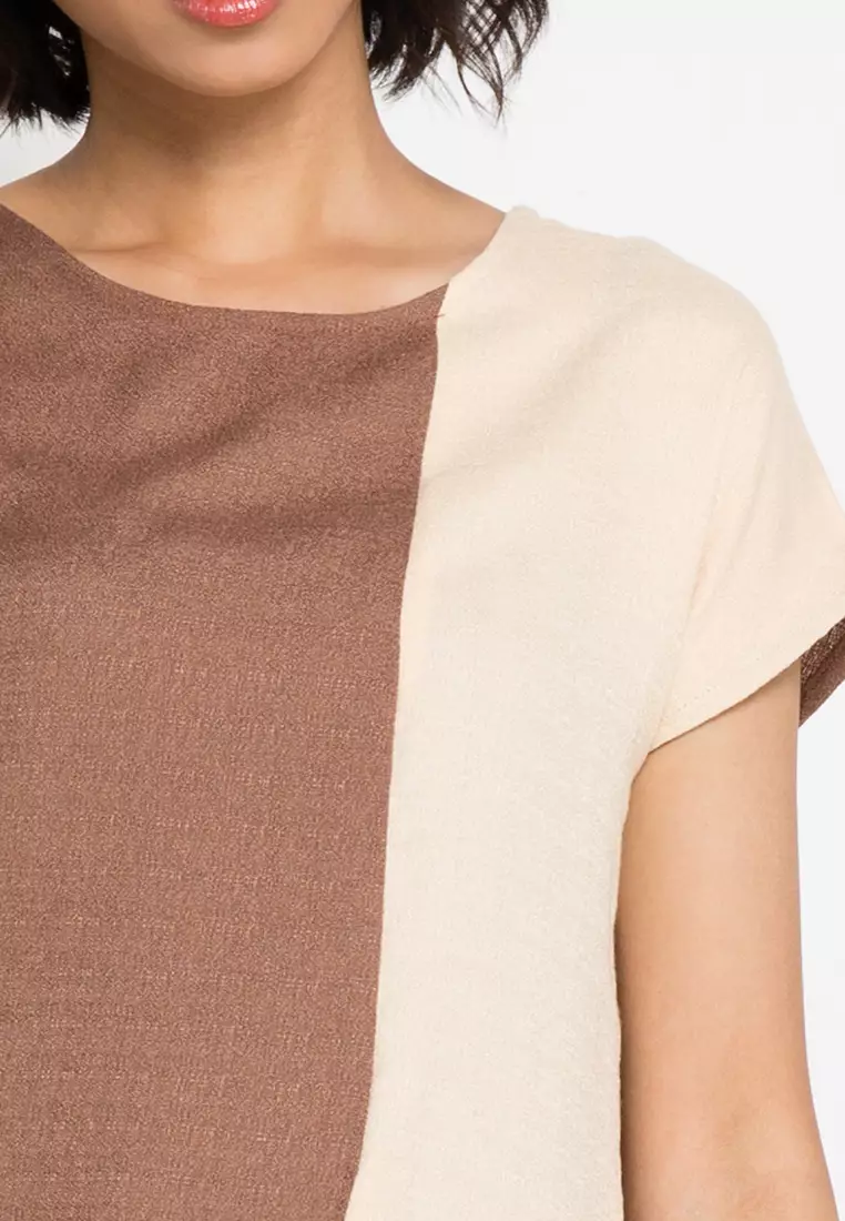 Spohistix Nola Assymetrical Blouse in Beige and Brown