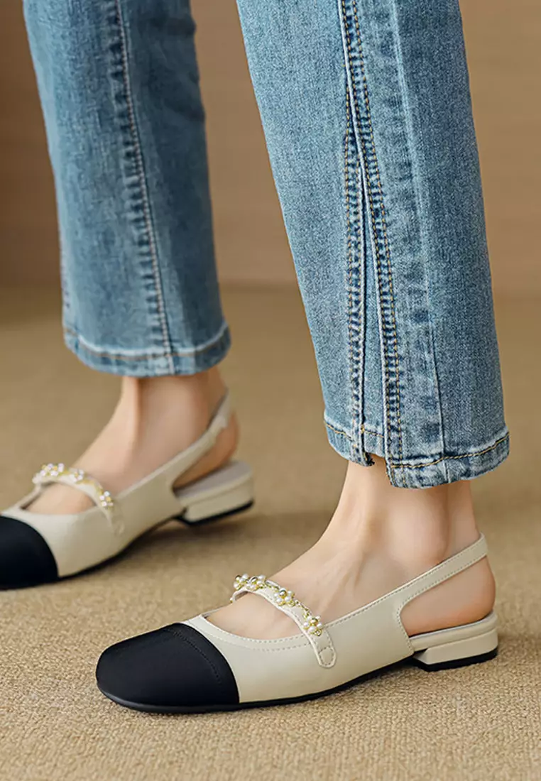 Color-blocked Slingback Mid Heels WW669-1
